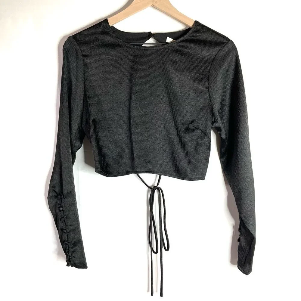 Wayf Natural Instincts Open Lace Up Back Top Black Small NWT